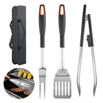 Three-Piece Barbecue Tool Set with Magnetic LED Light — 304 Stainless Steel Spatula, Tongs, and Fork, Ideal for Outdoor Grilling and Camping