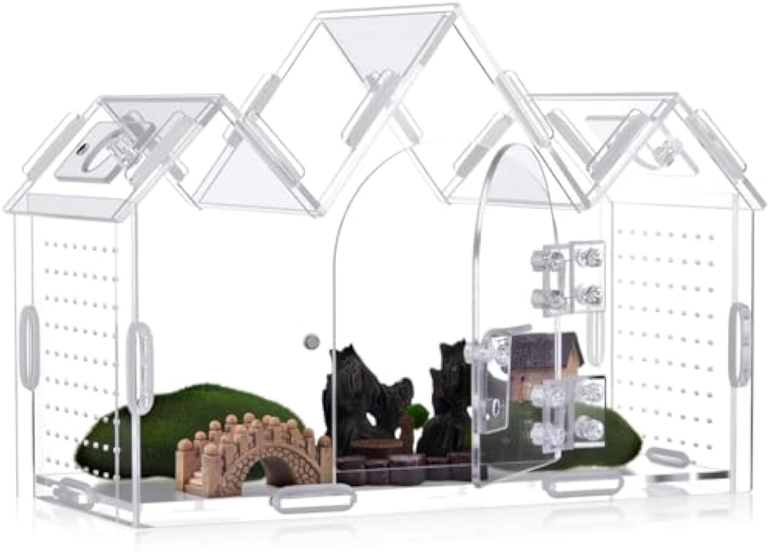 Weysat Jumping Spider Enclosure 9.5" x 3.9" x 6.7" Acrylic Tarantula Enclosure Castle Style Insect Terrarium with Magnetic Door Transparent Terrarium for Reptiles, Amphibians and Spiders