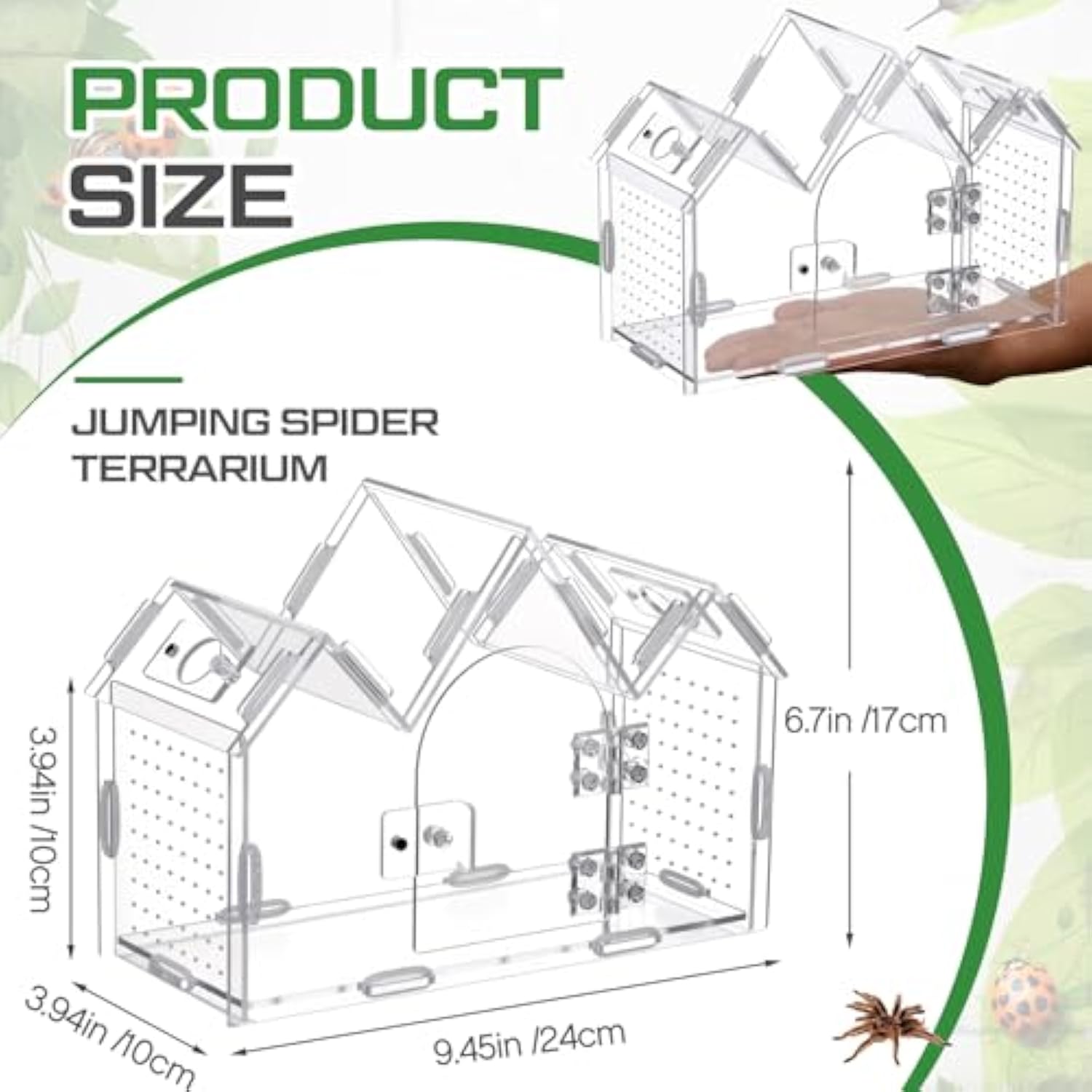 Weysat Jumping Spider Enclosure 9.5" x 3.9" x 6.7" Acrylic Tarantula Enclosure Castle Style Insect Terrarium with Magnetic Door Transparent Terrarium for Reptiles, Amphibians and Spiders